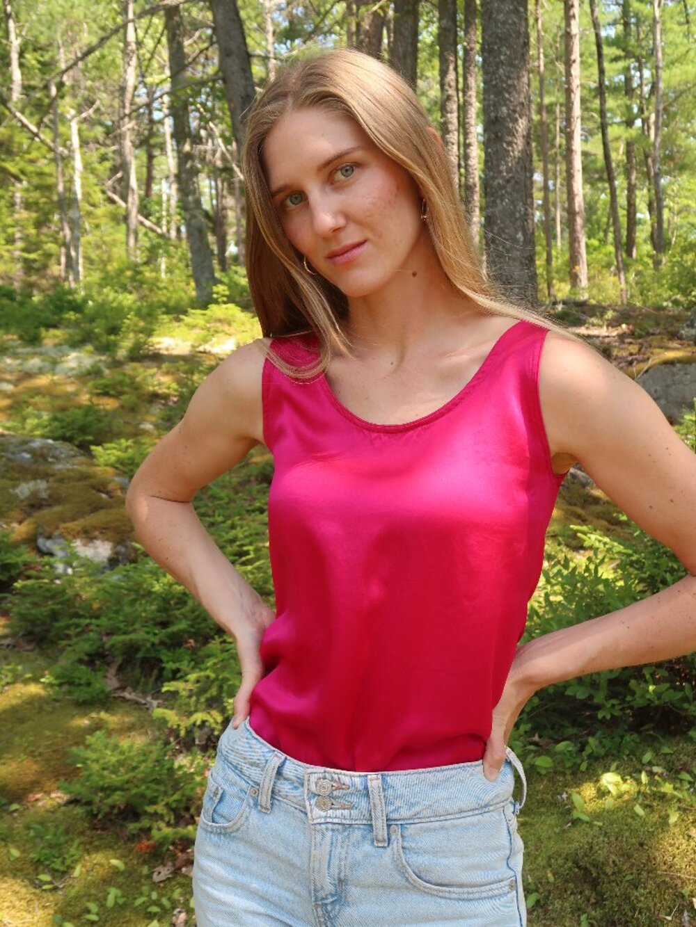 Vintage 100% Silk Fuschia Pink Tank Top